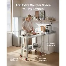 VEVOR Stainless Steel Table, 60 x 90 cm Food Prep Worktable with Wheels, Kitchen Prep Table with Adjustable Undershelf Workstations for Commercial Kitchen, Restaurant, Hotel and Garage, Outdoor