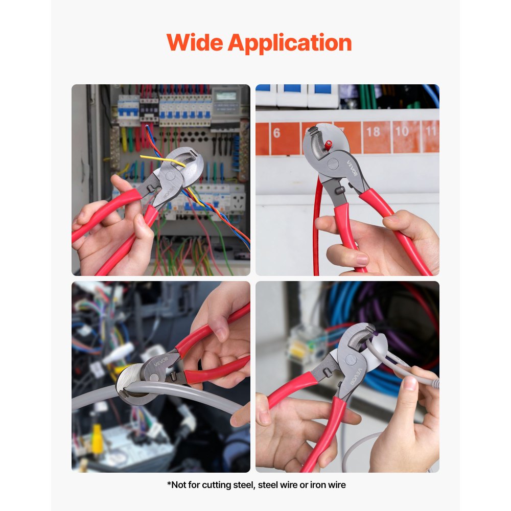 VEVOR High Leverage Cable Cutter, 235 mm Compact, Forged Blades and PVC-Coated Handles, Heavy Duty Cable Cutting Pliers Tool for 4/0 AWG Aluminum, 2/0 AWG Soft Copper and 100-Pair 24AWG Comm Cable