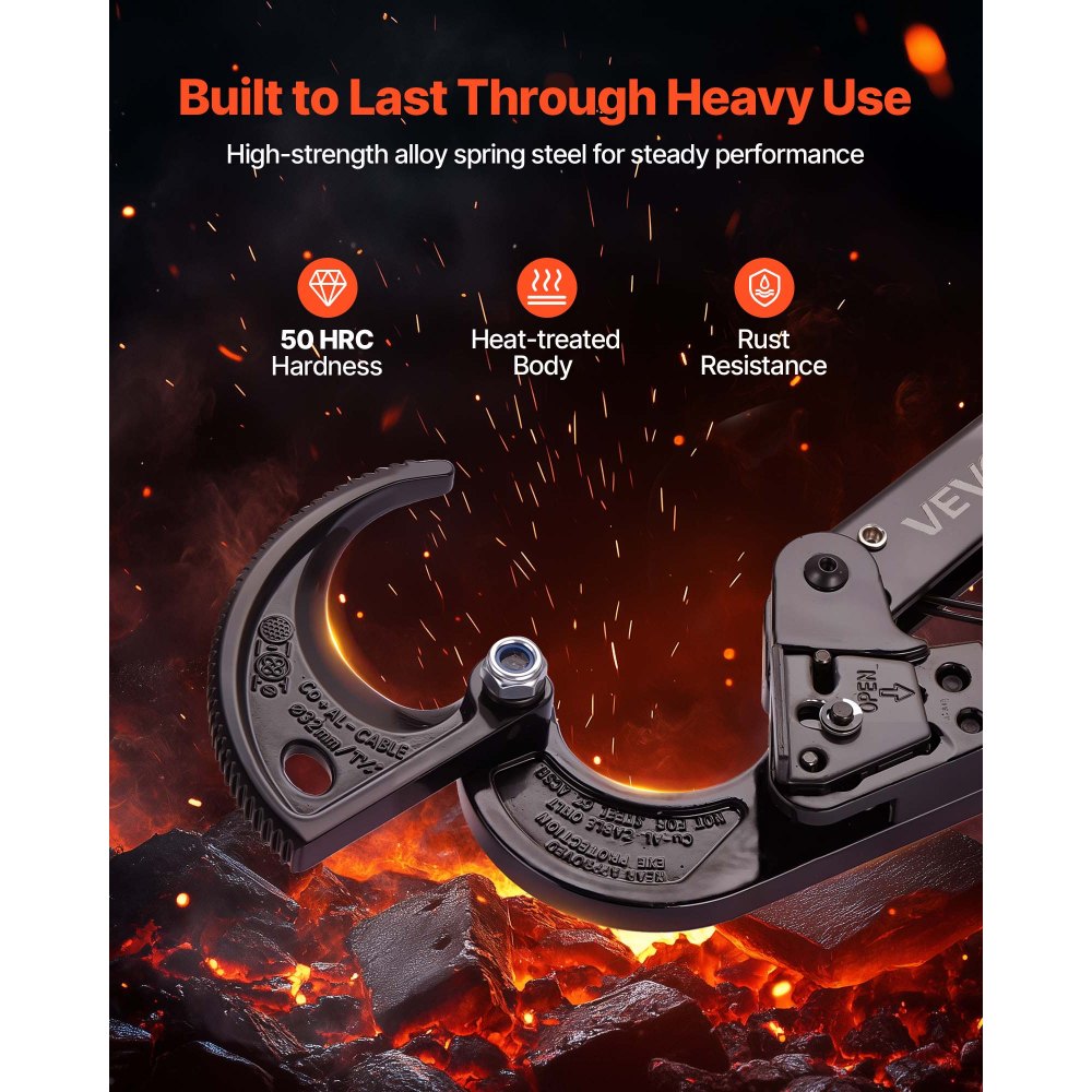 VEVOR Ratcheting Cable Cutter, Spring Steel Blades with PVC-Coated Handles, Quick-Release Button, Heavy Duty Ratchet Cable Wire Cutter for Cutting Copper & Aluminum Cables Up to 474 MCM / 240 mm²