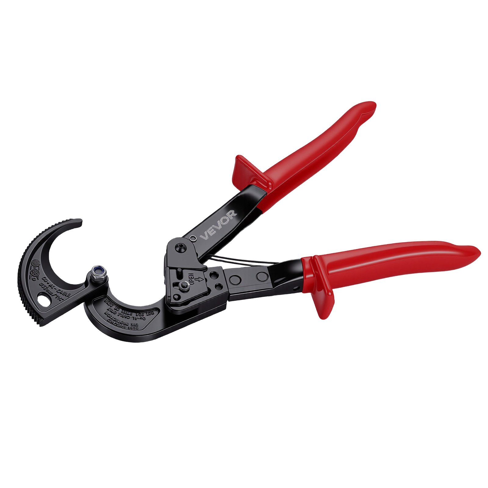 VEVOR Ratcheting Cable Cutter, Spring Steel Blades with PVC-Coated Handles, Quick-Release Button, Heavy Duty Ratchet Cable Wire Cutter for Cutting Copper & Aluminum Cables Up to 474 MCM / 240 mm²