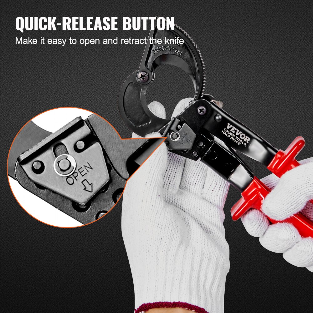 VEVOR Ratcheting Cable Cutter, 25.4 cm Ratchet Wire and Cable Cutter, Cut up to 240 mm², with Comfortable Grip Handles, Easy to Use Quick-Release Lever, Silicon-Manganese Spring Steel Blade