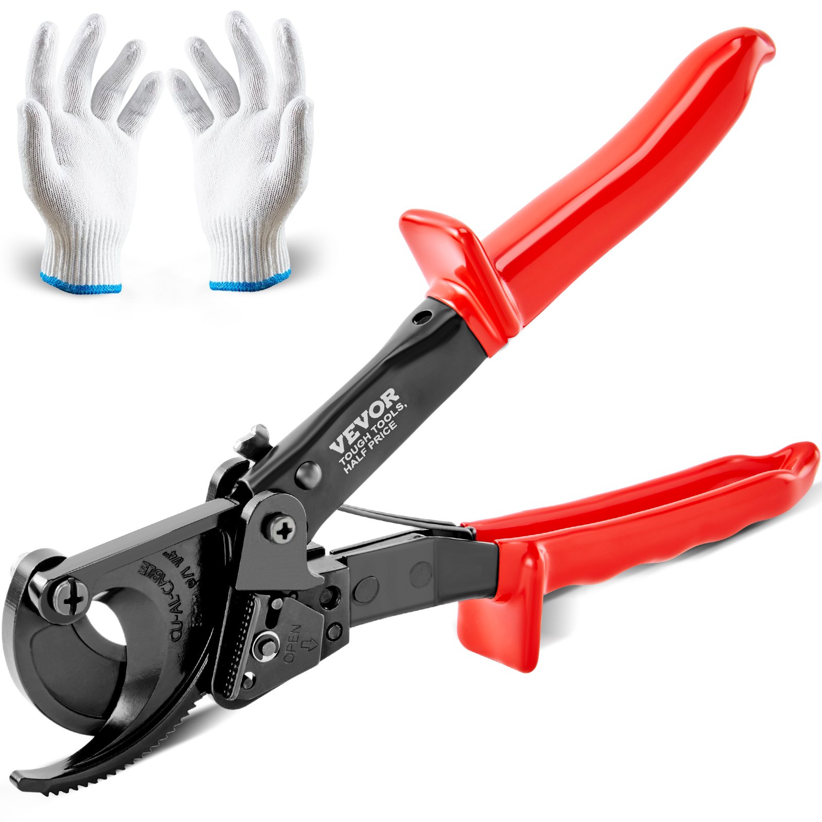 VEVOR Ratcheting Cable Cutter, 25.4 cm Ratchet Wire and Cable Cutter, Cut up to 240 mm², with Comfortable Grip Handles, Easy to Use Quick-Release Lever, Silicon-Manganese Spring Steel Blade