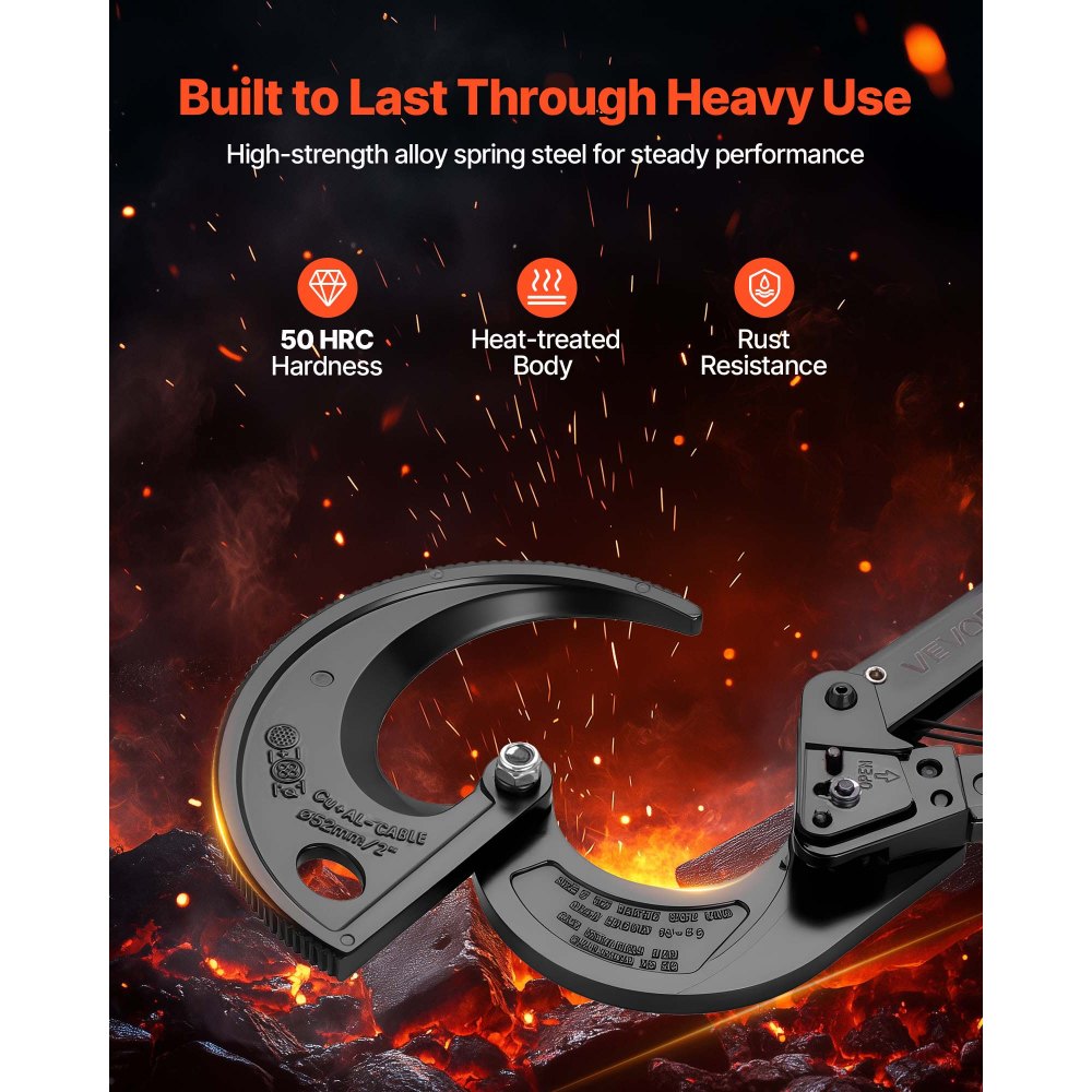 VEVOR Ratcheting Cable Cutter, Spring Steel Blades with Insulated Handles, Quick-Release Button, Heavy Duty Ratchet Cable Wire Cutter for Cutting Copper & Aluminum Cables Up to 800 MCM / 400 mm²