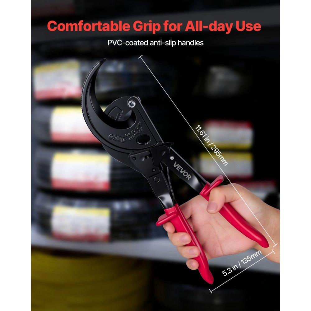 VEVOR Ratcheting Cable Cutter, Spring Steel Blades with Insulated Handles, Quick-Release Button, Heavy Duty Ratchet Cable Wire Cutter for Cutting Copper & Aluminum Cables Up to 800 MCM / 400 mm²