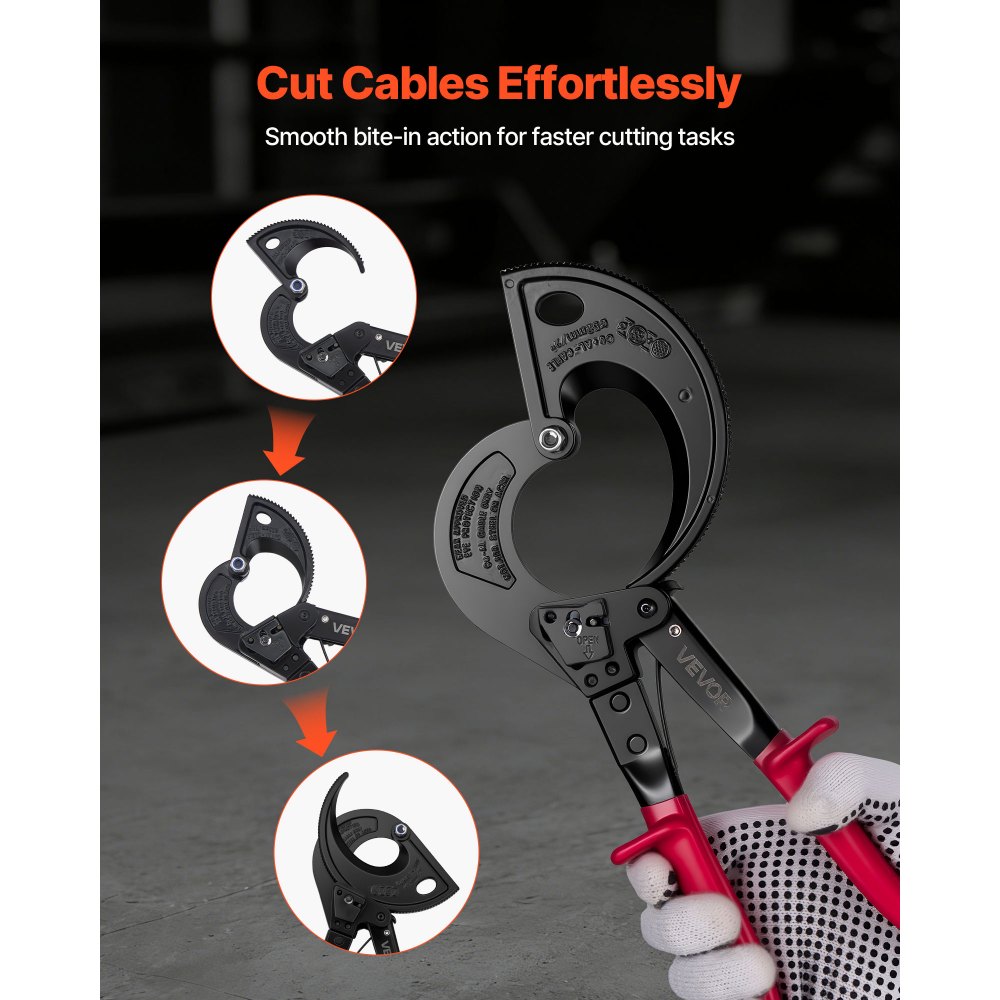 VEVOR Ratcheting Cable Cutter, Spring Steel Blades with Insulated Handles, Quick-Release Button, Heavy Duty Ratchet Cable Wire Cutter for Cutting Copper & Aluminum Cables Up to 800 MCM / 400 mm²