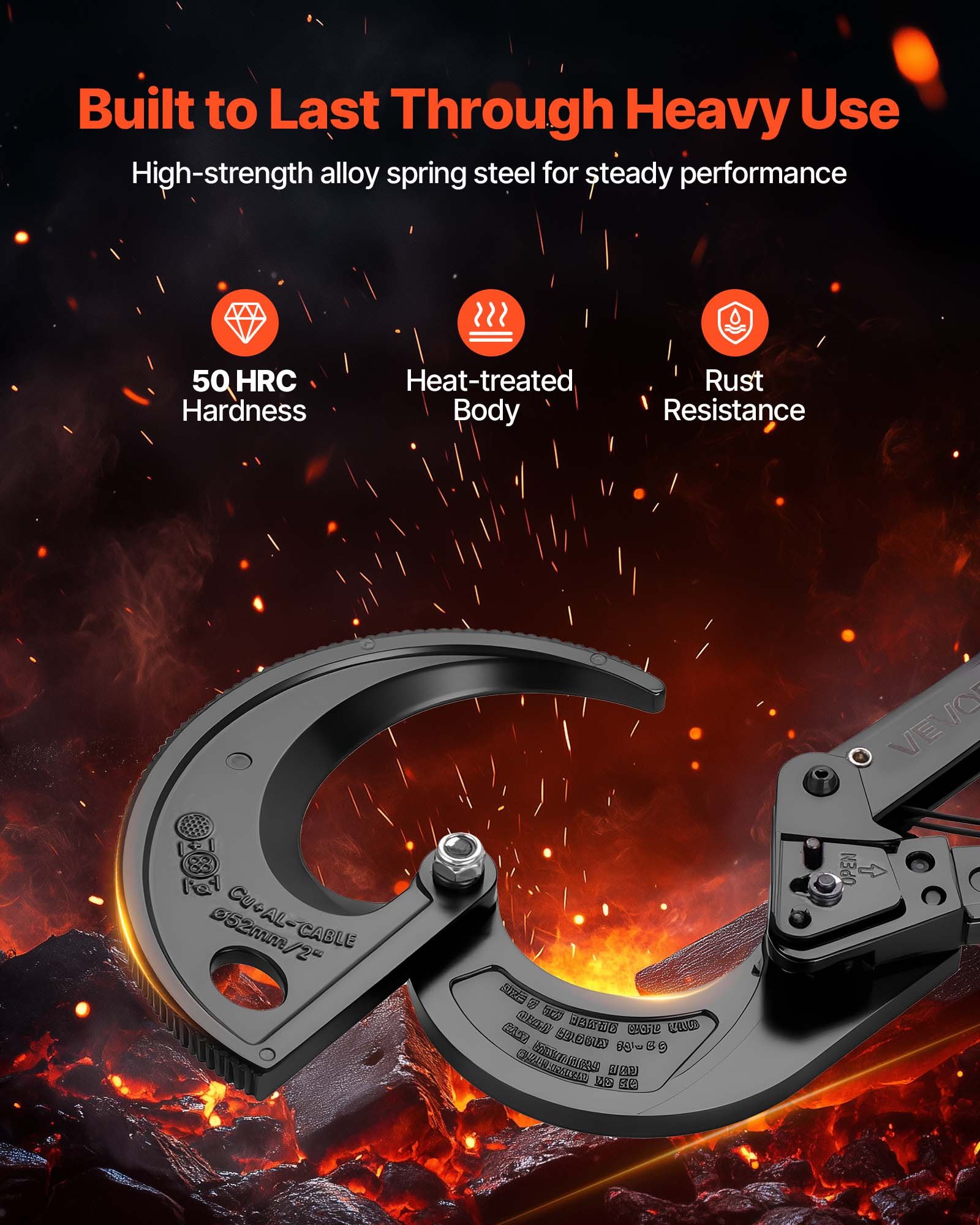 VEVOR Ratcheting Cable Cutter, Spring Steel Blades with Insulated Handles, Quick-Release Button, Heavy Duty Ratchet Cable Wire Cutter for Cutting Copper & Aluminum Cables Up to 800 MCM / 400 mm²
