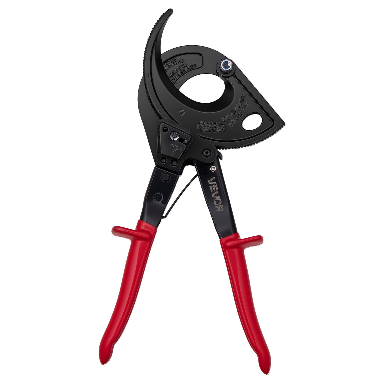 VEVOR Ratcheting Cable Cutter, Spring Steel Blades with Insulated Handles, Quick-Release Button, Heavy Duty Ratchet Cable Wire Cutter for Cutting Copper & Aluminum Cables Up to 800 MCM / 400 mm²