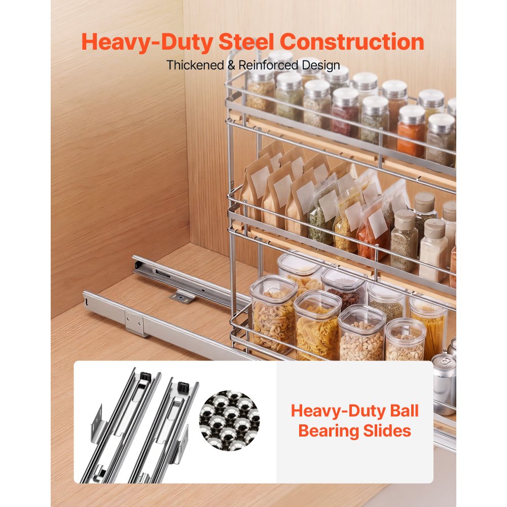 VEVOR Pull Out Spice Rack Organizer for Cabinet, 3 Tier Slide Out Spice Rack Organizer, Height Adjustable Heavy Duty Metal Seasoning Kitchen Basket for Cabinets, 5.75"W x 20.98"D x 21.34"H, Silver