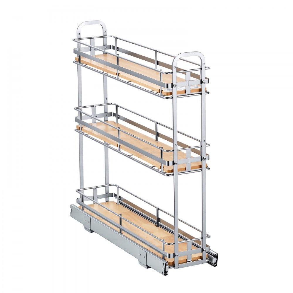 VEVOR Pull Out Spice Rack Organizer for Cabinet, 3 Tier Slide Out Spice Rack Organizer, Height Adjustable Heavy Duty Metal Seasoning Kitchen Basket for Cabinets, 5.75"W x 20.98"D x 21.34"H, Silver