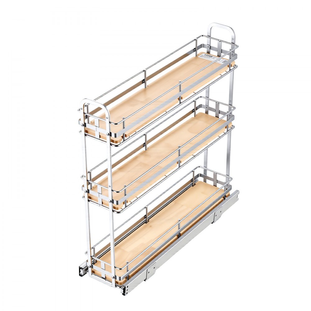 VEVOR Pull Out Spice Rack Organizer for Cabinet, 3 Tier Slide Out Spice Rack Organizer, Height Adjustable Heavy Duty Metal Seasoning Kitchen Basket for Cabinets, 5.75"W x 20.98"D x 21.34"H, Silver