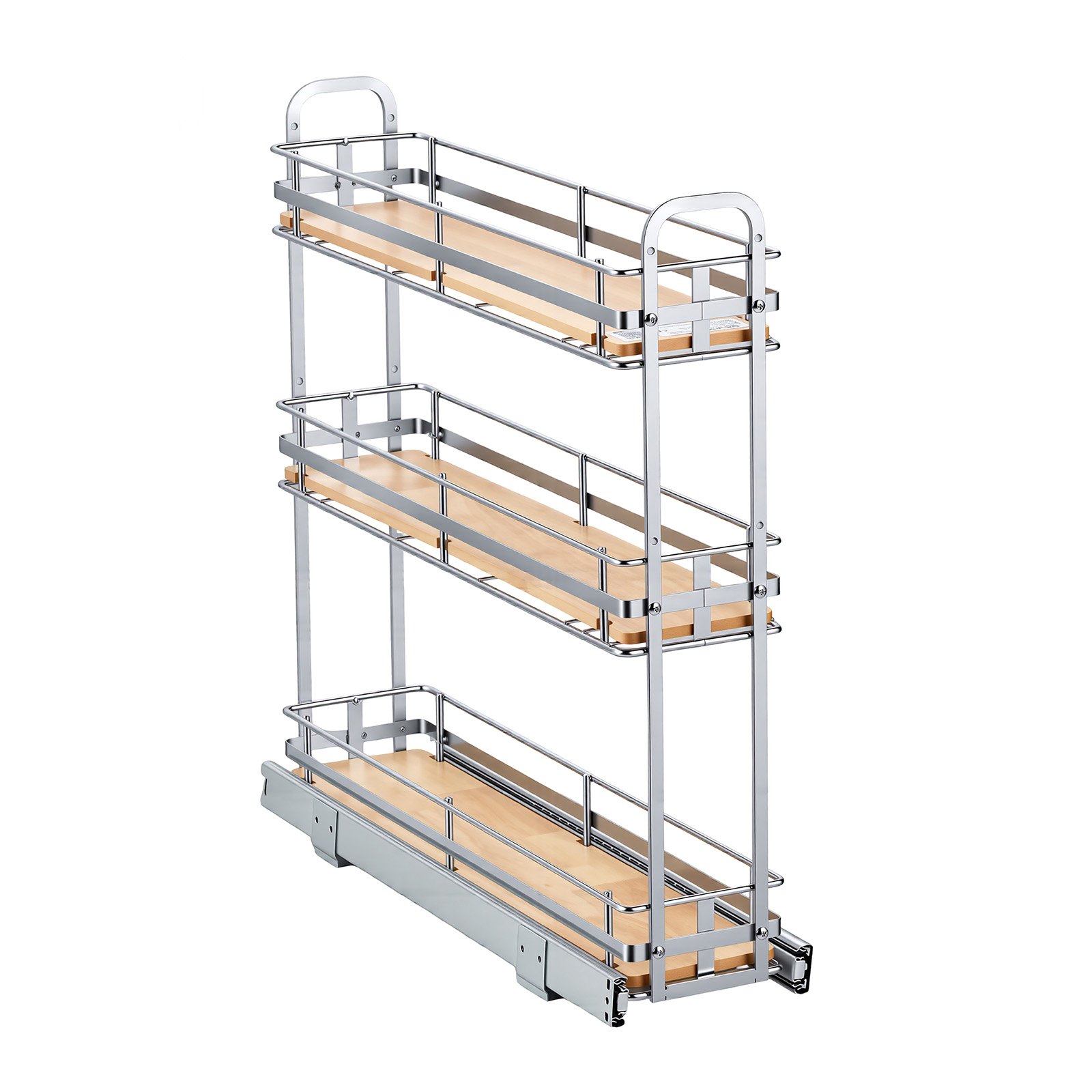 VEVOR Pull Out Spice Rack Organizer for Cabinet, 3 Tier Slide Out Spice Rack Organizer, Height Adjustable Heavy Duty Metal Seasoning Kitchen Basket for Cabinets, 5.75"W x 20.98"D x 21.34"H, Silver