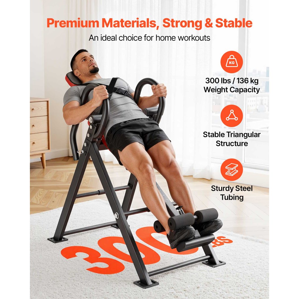 VEVOR Inversion Table, 136 kg Capacity Heavy Duty Back Inverter Stretcher, Inverted Table with Stable Structure, Dual-Roller Locking, Decompression Tables for Shoulders, Neck, Back, Knees