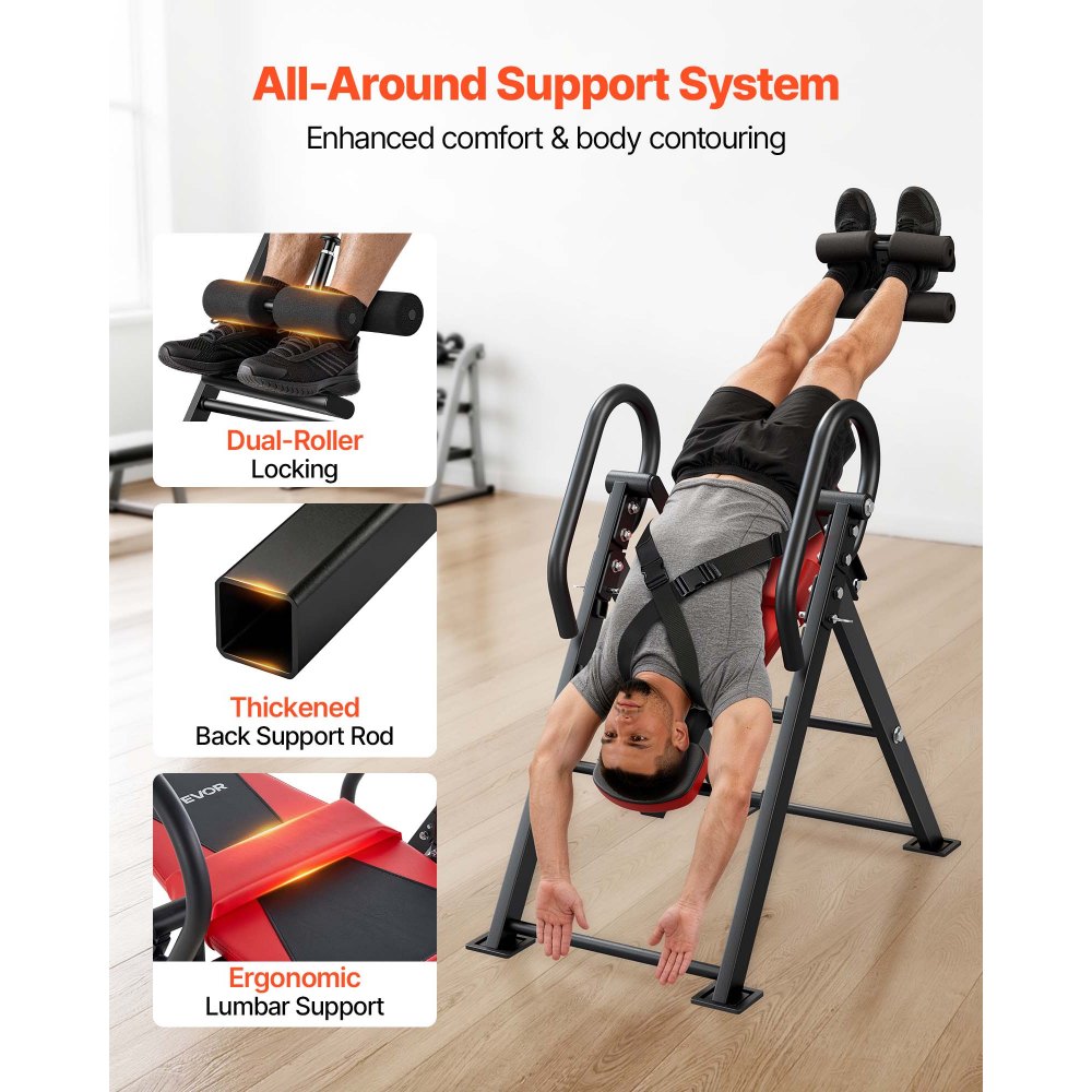 VEVOR Inversion Table, 136 kg Capacity Heavy Duty Back Inverter Stretcher, Inverted Table with Stable Structure, Dual-Roller Locking, Decompression Tables for Shoulders, Neck, Back, Knees
