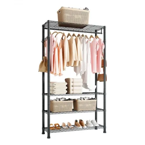 VEVOR Clothing Garment Rack, Heavy Duty Clothing Garment Rack, 4 Adjustable Tiers Clothing Racks with Carbon Steel, 227 kg Load Capacity Closet Wardrobe for Bedroom, Clothing Store, Hallway