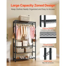 VEVOR Clothing Garment Rack, Heavy Duty Clothing Garment Rack, 4 Adjustable Tiers Clothing Racks with Carbon Steel, 500 lbs Load Capacity Closet Wardrobe for Bedroom, Clothing Store, Hallway