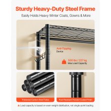 VEVOR Clothing Garment Rack, Heavy Duty Clothing Garment Rack, 4 Adjustable Tiers Clothing Racks with Carbon Steel, 500 lbs Load Capacity Closet Wardrobe for Bedroom, Clothing Store, Hallway