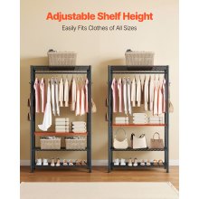 VEVOR Clothing Garment Rack, Heavy Duty Clothing Garment Rack, 4 Adjustable Tiers Clothing Racks with Carbon Steel, 500 lbs Load Capacity Closet Wardrobe for Bedroom, Clothing Store, Hallway