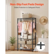 VEVOR Clothing Garment Rack, Heavy Duty Clothing Garment Rack, 4 Adjustable Tiers Clothing Racks with Carbon Steel, 500 lbs Load Capacity Closet Wardrobe for Bedroom, Clothing Store, Hallway