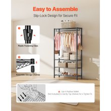 VEVOR Clothing Garment Rack, Heavy Duty Clothing Garment Rack, 4 Adjustable Tiers Clothing Racks with Carbon Steel, 500 lbs Load Capacity Closet Wardrobe for Bedroom, Clothing Store, Hallway
