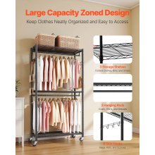 VEVOR Rolling Clothes Rack, Heavy Duty Clothing Garment Rack, 3 Adjustable Tiers Clothing Racks with Carbon Steel, 450 lbs Load Capacity Closet Wardrobe for Bedroom, Clothing Store, Hallway