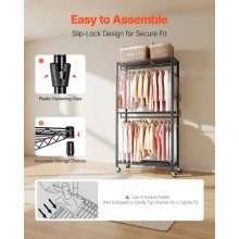 VEVOR Rolling Clothes Rack, Heavy Duty Clothing Garment Rack, 3 Adjustable Tiers Clothing Racks with Carbon Steel, 450 lbs Load Capacity Closet Wardrobe for Bedroom, Clothing Store, Hallway