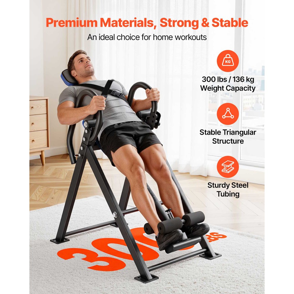 VEVOR Inversion Table, 136 kg Capacity Heavy Duty Back Inverter Stretcher, Inverted Table with Dual-Roller Locking, Decompression Tables for Shoulders, Neck, Back, 3-Level Armrest Pin Adjustment