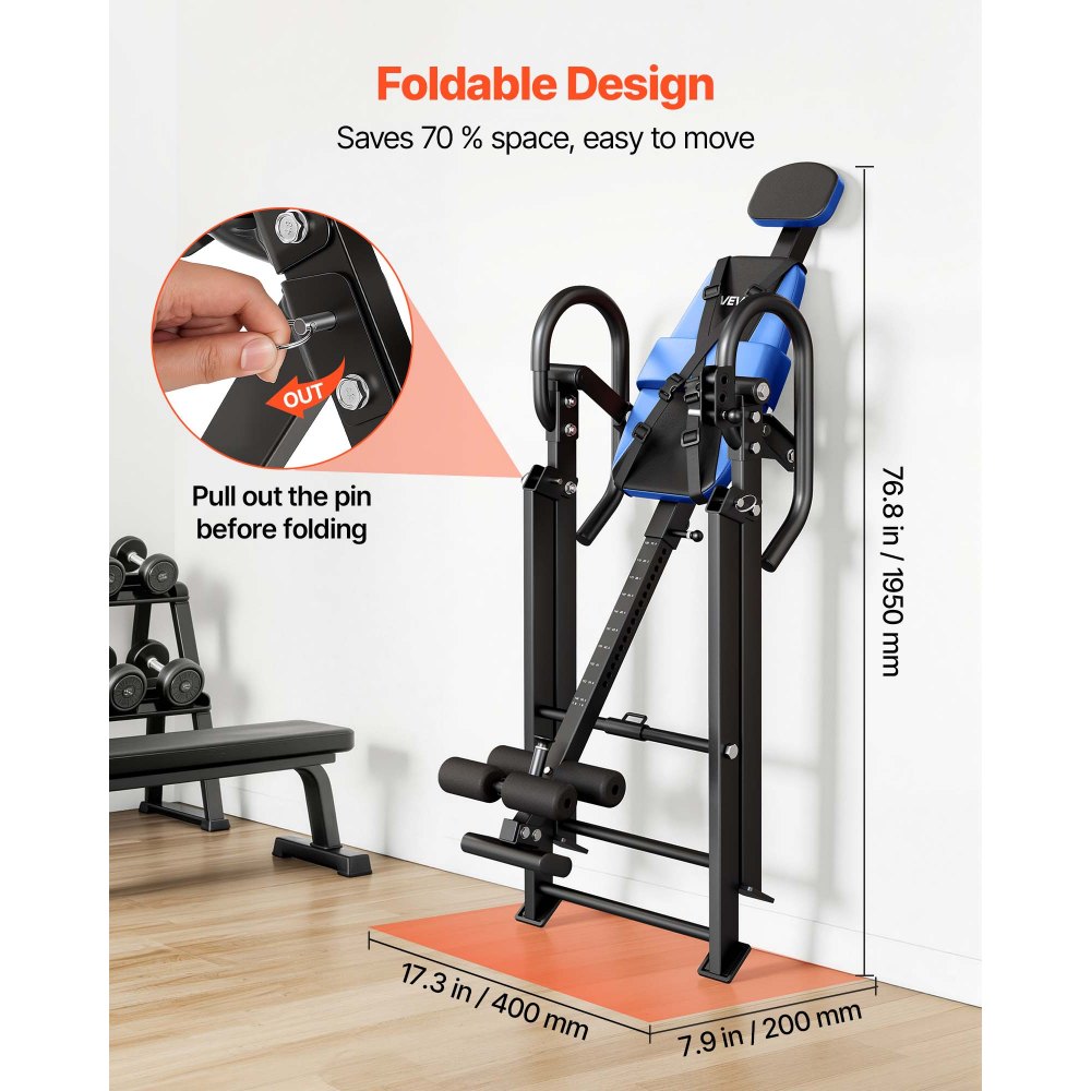 VEVOR Inversion Table, 136 kg Capacity Heavy Duty Back Inverter Stretcher, Inverted Table with Dual-Roller Locking, Decompression Tables for Shoulders, Neck, Back, 3-Level Armrest Pin Adjustment