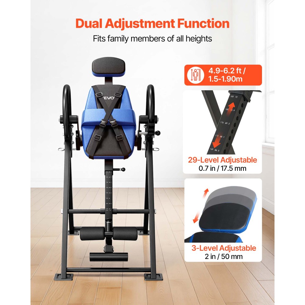 VEVOR Inversion Table, 136 kg Capacity Heavy Duty Back Inverter Stretcher, Inverted Table with Dual-Roller Locking, Decompression Tables for Shoulders, Neck, Back, 3-Level Armrest Pin Adjustment