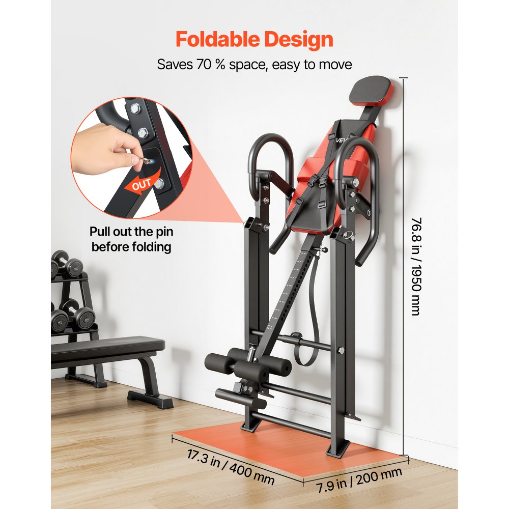 VEVOR Inversion Table, 136 kg Capacity Heavy Duty Inverted Table, Back Inverter Stretcher with Dual-Roller Locking, Decompression Tables for Shoulders, Neck, Back, Multi-Angle Adjustable Tether Strap