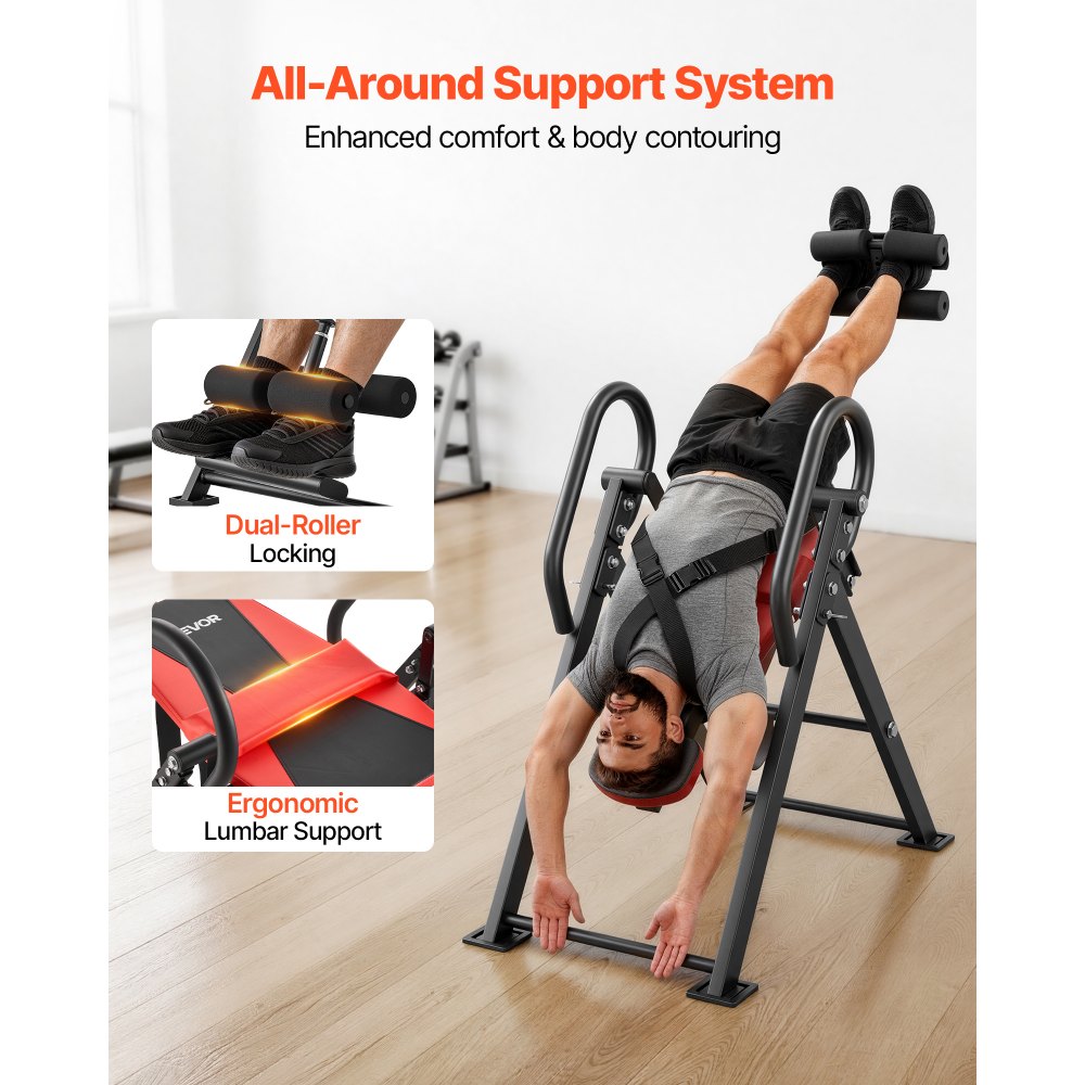 VEVOR Inversion Table, 136 kg Capacity Heavy Duty Inverted Table, Back Inverter Stretcher with Dual-Roller Locking, Decompression Tables for Shoulders, Neck, Back, Multi-Angle Adjustable Tether Strap