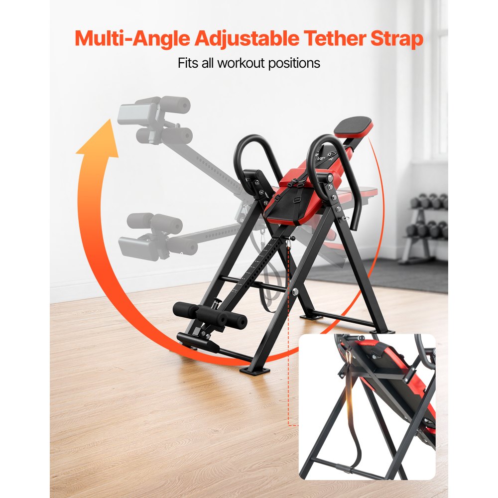 VEVOR Inversion Table, 136 kg Capacity Heavy Duty Inverted Table, Back Inverter Stretcher with Dual-Roller Locking, Decompression Tables for Shoulders, Neck, Back, Multi-Angle Adjustable Tether Strap