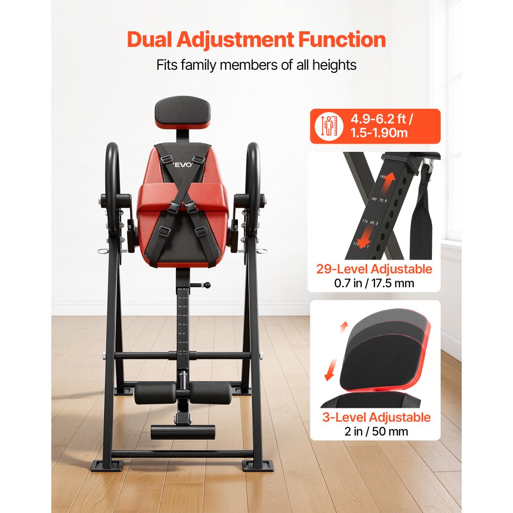 VEVOR Inversion Table, 136 kg Capacity Heavy Duty Inverted Table, Back Inverter Stretcher with Dual-Roller Locking, Decompression Tables for Shoulders, Neck, Back, Multi-Angle Adjustable Tether Strap