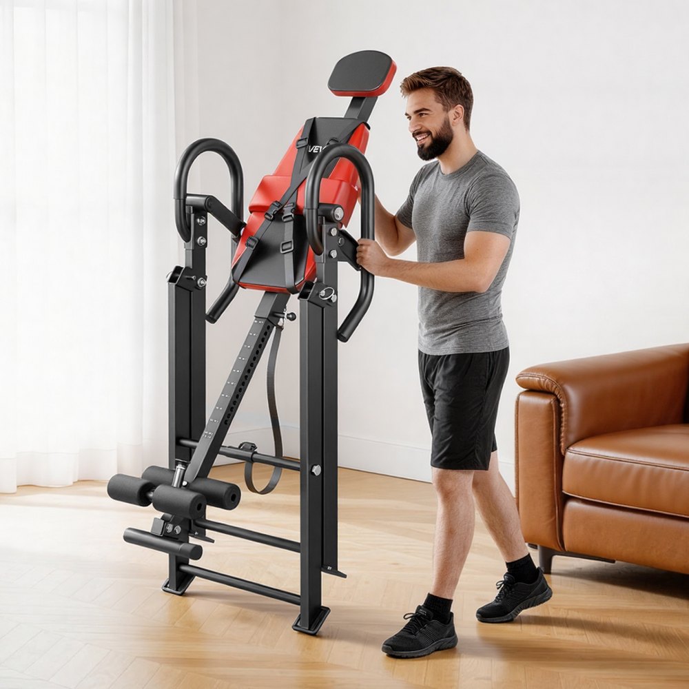VEVOR Inversion Table, 136 kg Capacity Heavy Duty Inverted Table, Back Inverter Stretcher with Dual-Roller Locking, Decompression Tables for Shoulders, Neck, Back, Multi-Angle Adjustable Tether Strap