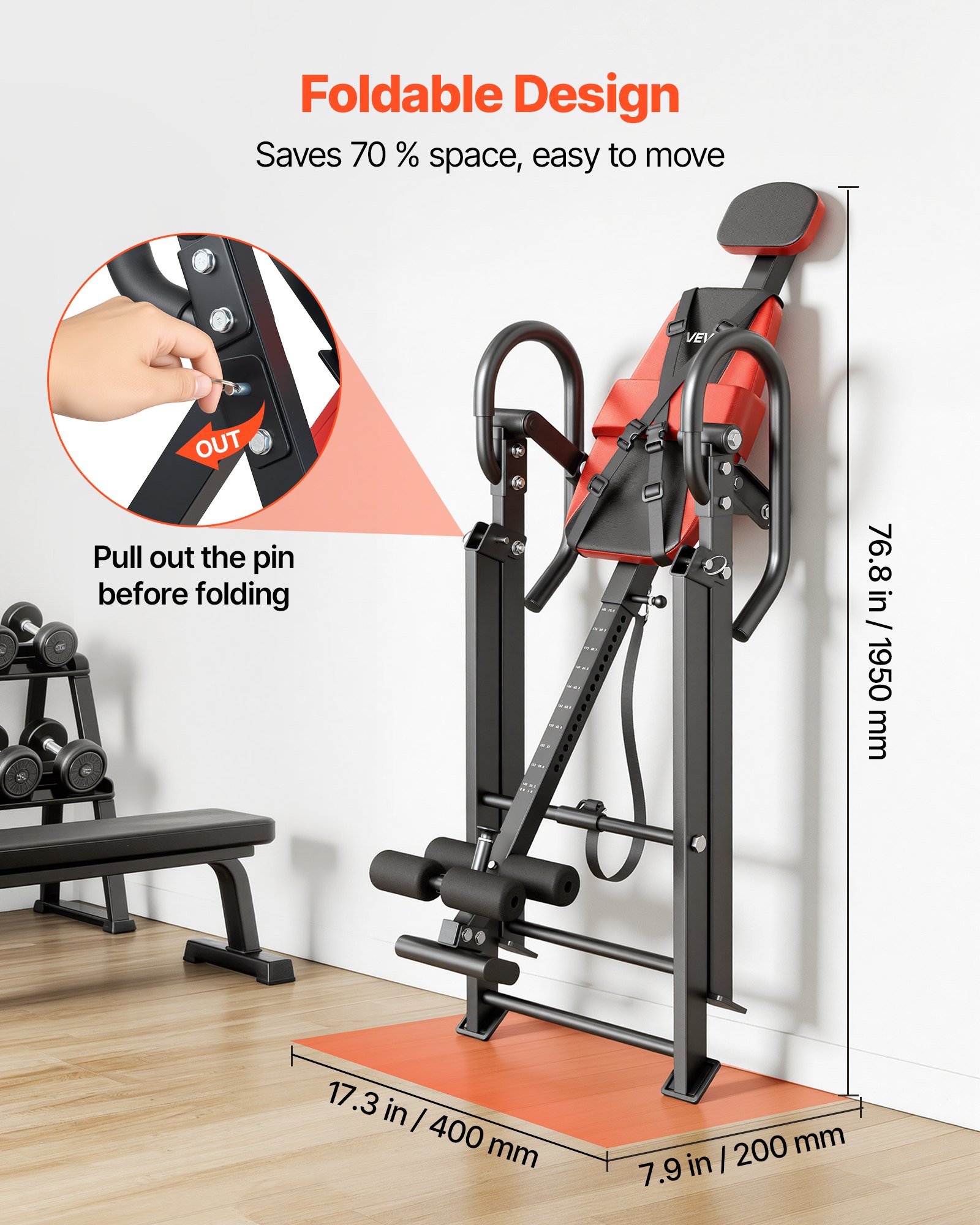 VEVOR Inversion Table, 136 kg Capacity Heavy Duty Inverted Table, Back Inverter Stretcher with Dual-Roller Locking, Decompression Tables for Shoulders, Neck, Back, Multi-Angle Adjustable Tether Strap