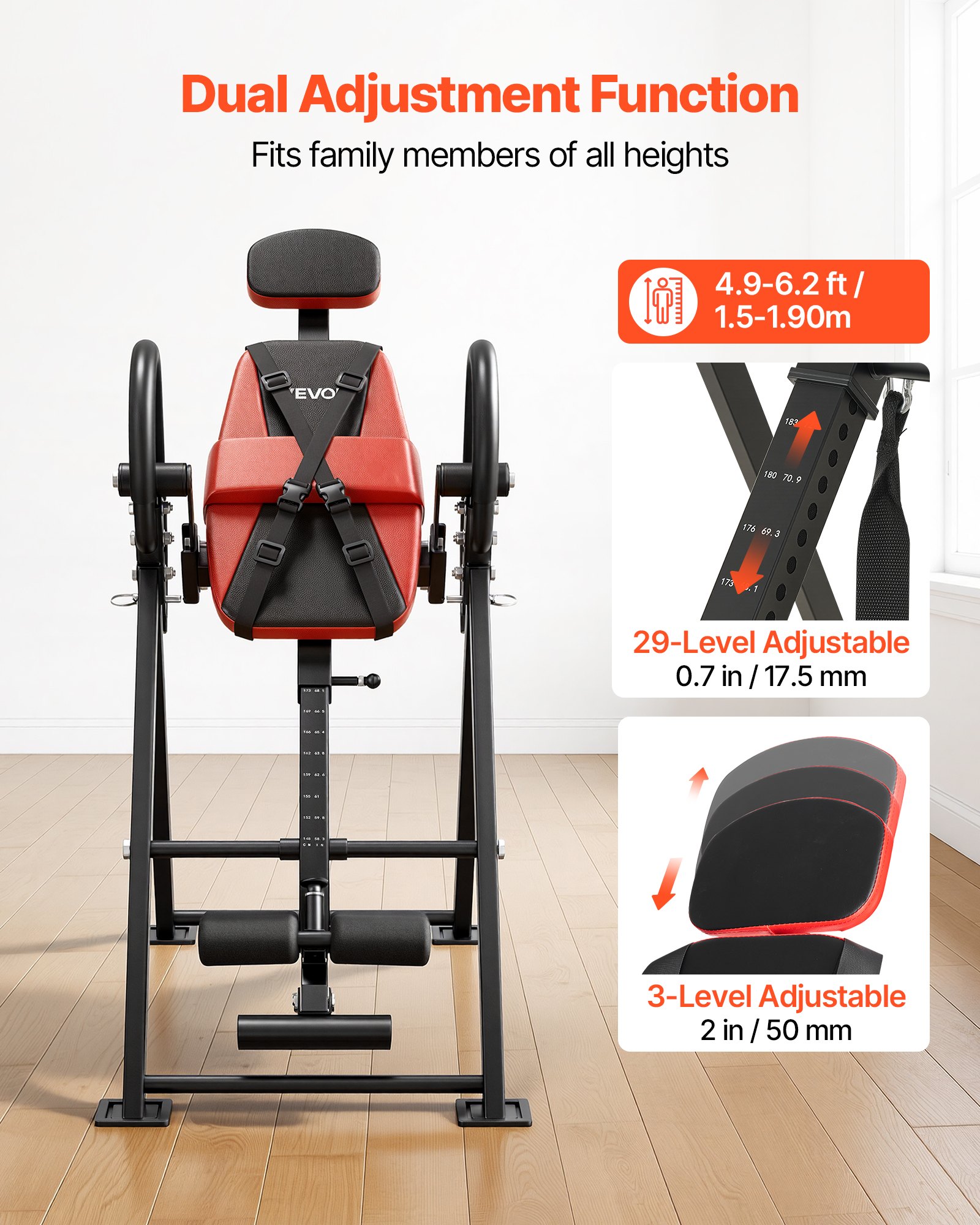 VEVOR Inversion Table, 136 kg Capacity Heavy Duty Inverted Table, Back Inverter Stretcher with Dual-Roller Locking, Decompression Tables for Shoulders, Neck, Back, Multi-Angle Adjustable Tether Strap