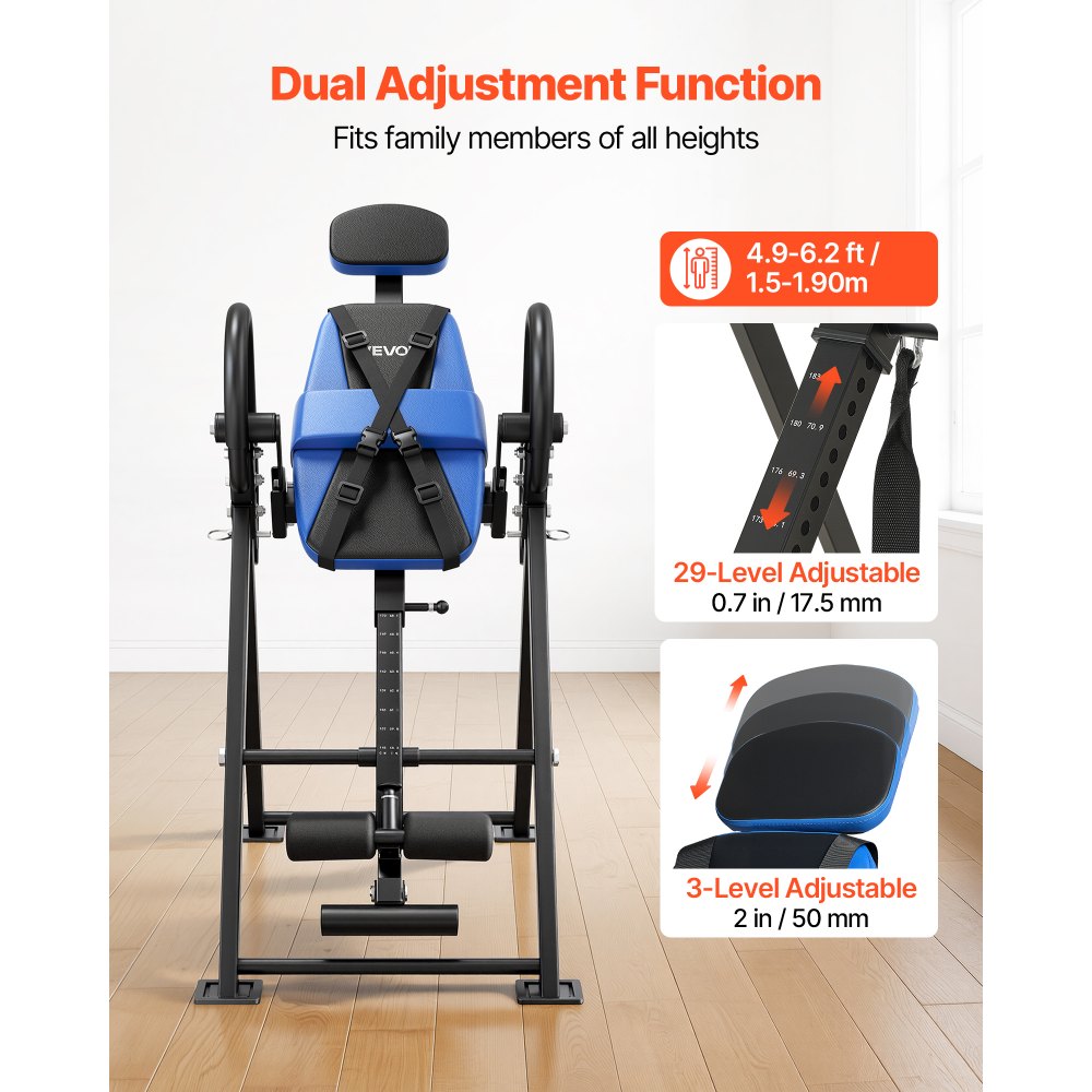 VEVOR Inversion Table, 300 lbs Capacity Heavy Duty Back Inverter Stretcher, Inverted Table with Dual-Roller Locking, Decompression Tables for Shoulders, Neck, Back, Multi-Angle Adjustable Tether Strap