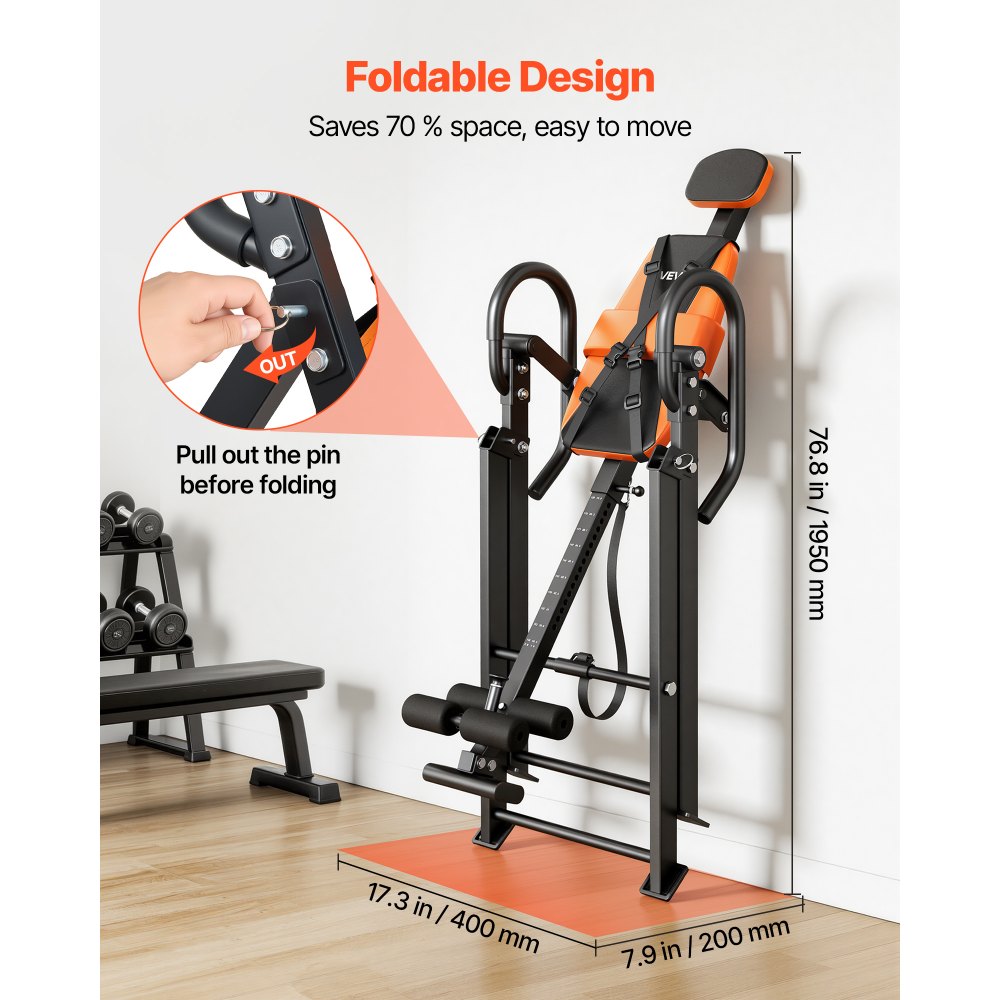 VEVOR Inversion Table, 300 lbs Capacity Heavy Duty Back Inverter Stretcher, Inverted Table with Dual-Roller Locking, Decompression Tables for Shoulders, Neck, Back, Multi-Angle Adjustable Tether Strap