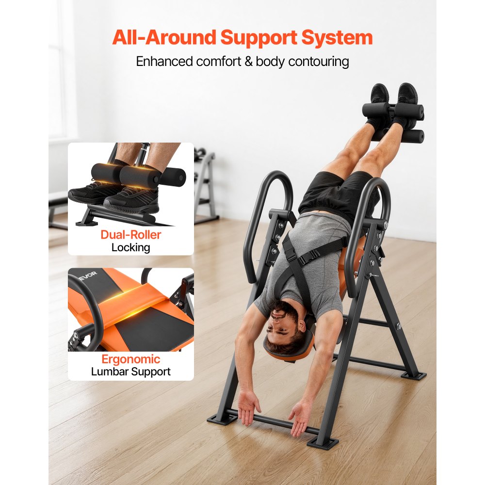 VEVOR Inversion Table, 300 lbs Capacity Heavy Duty Back Inverter Stretcher, Inverted Table with Dual-Roller Locking, Decompression Tables for Shoulders, Neck, Back, Multi-Angle Adjustable Tether Strap