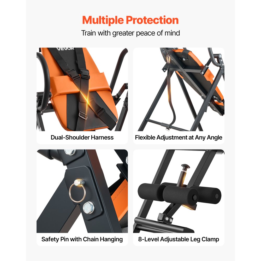 VEVOR Inversion Table, 300 lbs Capacity Heavy Duty Back Inverter Stretcher, Inverted Table with Dual-Roller Locking, Decompression Tables for Shoulders, Neck, Back, Multi-Angle Adjustable Tether Strap