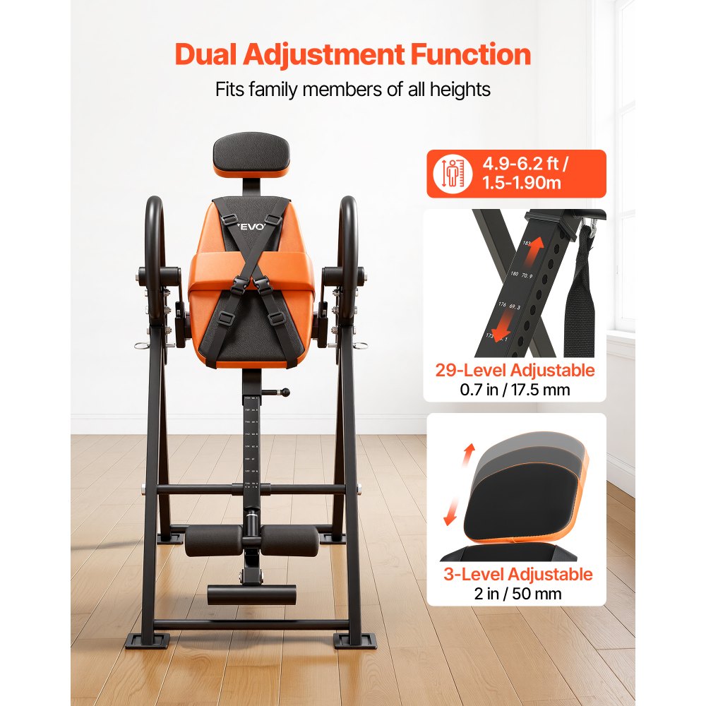 VEVOR Inversion Table, 300 lbs Capacity Heavy Duty Back Inverter Stretcher, Inverted Table with Dual-Roller Locking, Decompression Tables for Shoulders, Neck, Back, Multi-Angle Adjustable Tether Strap