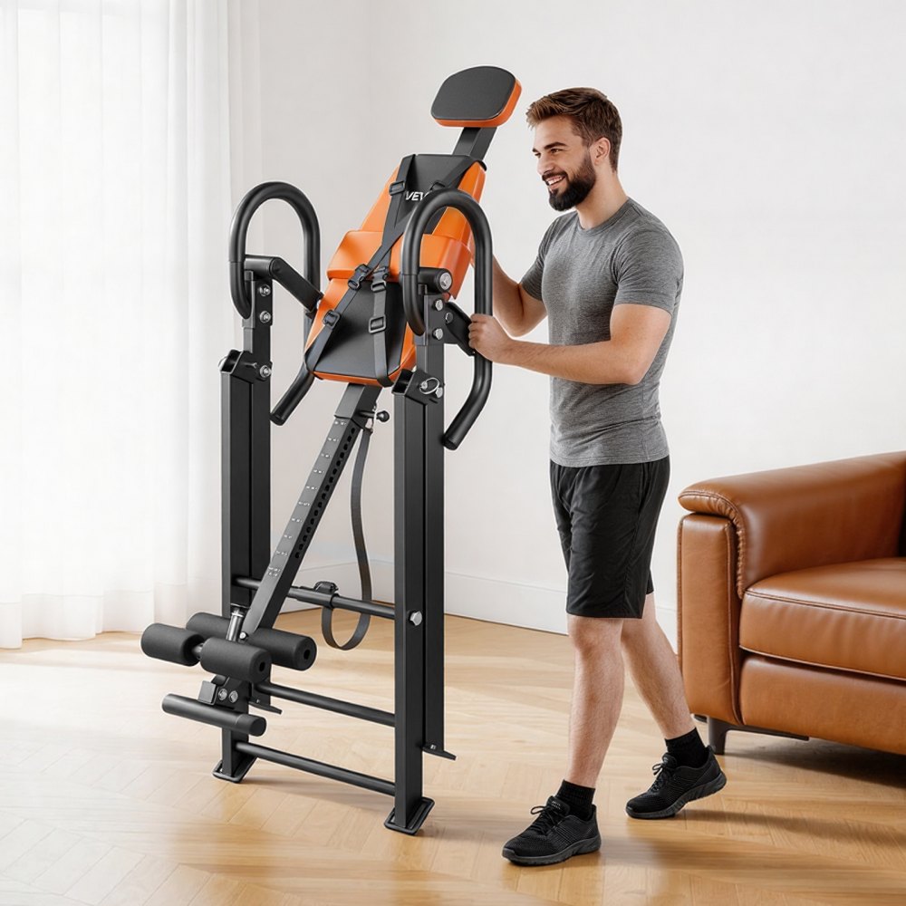 VEVOR Inversion Table, 300 lbs Capacity Heavy Duty Back Inverter Stretcher, Inverted Table with Dual-Roller Locking, Decompression Tables for Shoulders, Neck, Back, Multi-Angle Adjustable Tether Strap