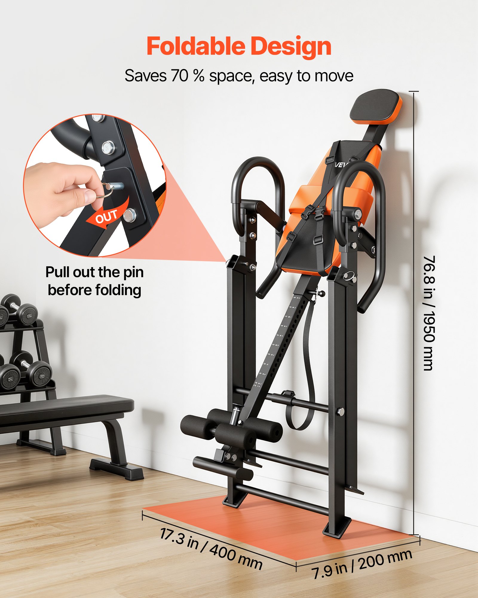 VEVOR Inversion Table, 300 lbs Capacity Heavy Duty Back Inverter Stretcher, Inverted Table with Dual-Roller Locking, Decompression Tables for Shoulders, Neck, Back, Multi-Angle Adjustable Tether Strap