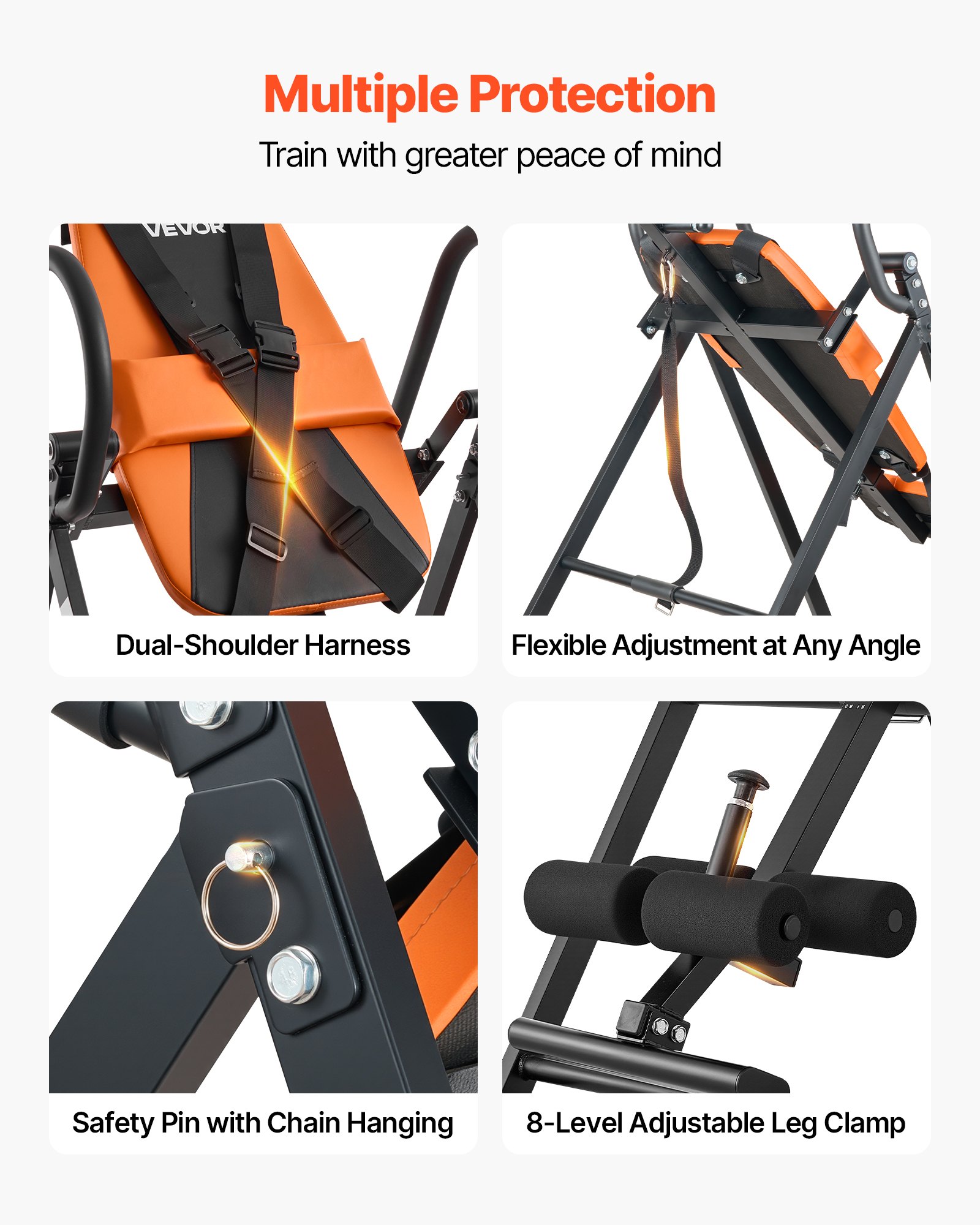 VEVOR Inversion Table, 300 lbs Capacity Heavy Duty Back Inverter Stretcher, Inverted Table with Dual-Roller Locking, Decompression Tables for Shoulders, Neck, Back, Multi-Angle Adjustable Tether Strap