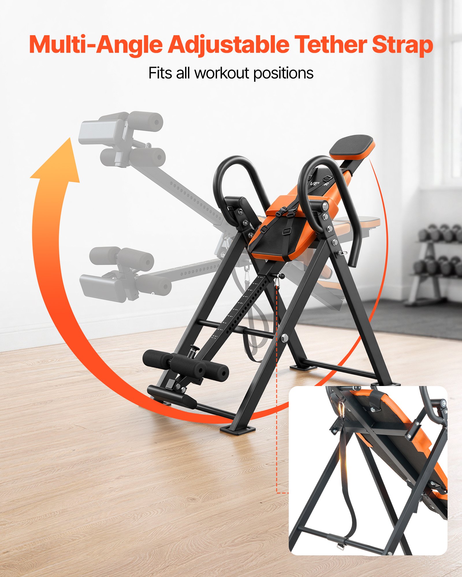 VEVOR Inversion Table, 300 lbs Capacity Heavy Duty Back Inverter Stretcher, Inverted Table with Dual-Roller Locking, Decompression Tables for Shoulders, Neck, Back, Multi-Angle Adjustable Tether Strap