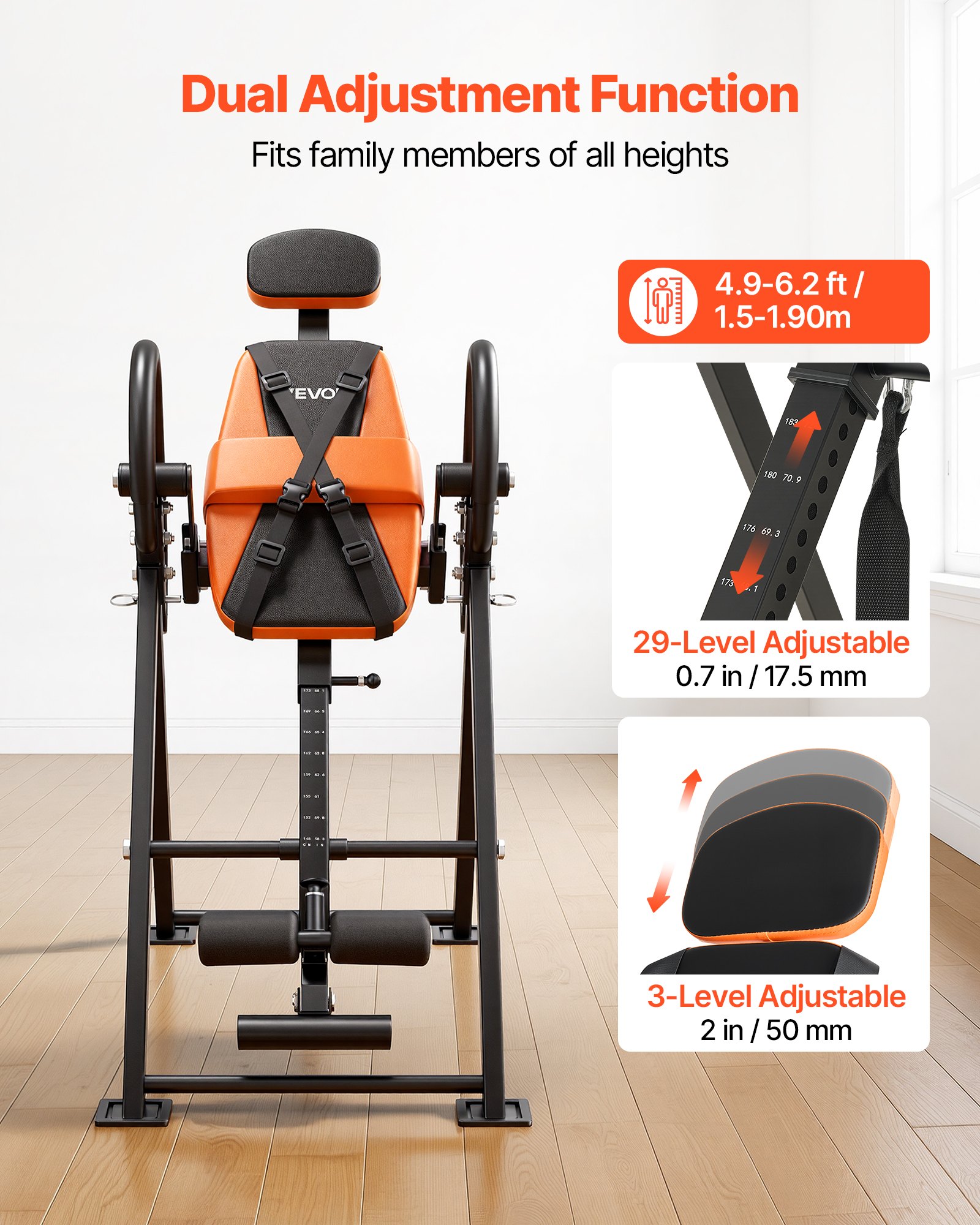 VEVOR Inversion Table, 300 lbs Capacity Heavy Duty Back Inverter Stretcher, Inverted Table with Dual-Roller Locking, Decompression Tables for Shoulders, Neck, Back, Multi-Angle Adjustable Tether Strap