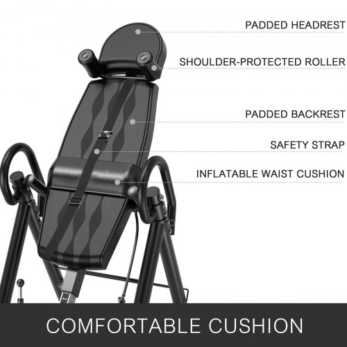 VEVOR Black Premium Gravity Inversion Table Waist Inflatable Adjustment with Protective Belt Back Therapy Fitness Adjustable Height Inversion Table Foldable