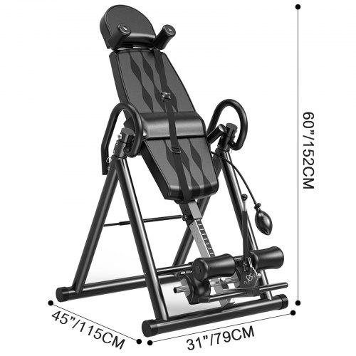 VEVOR Black Premium Gravity Inversion Table Waist Inflatable Adjustment with Protective Belt Back Therapy Fitness Adjustable Height Inversion Table Foldable