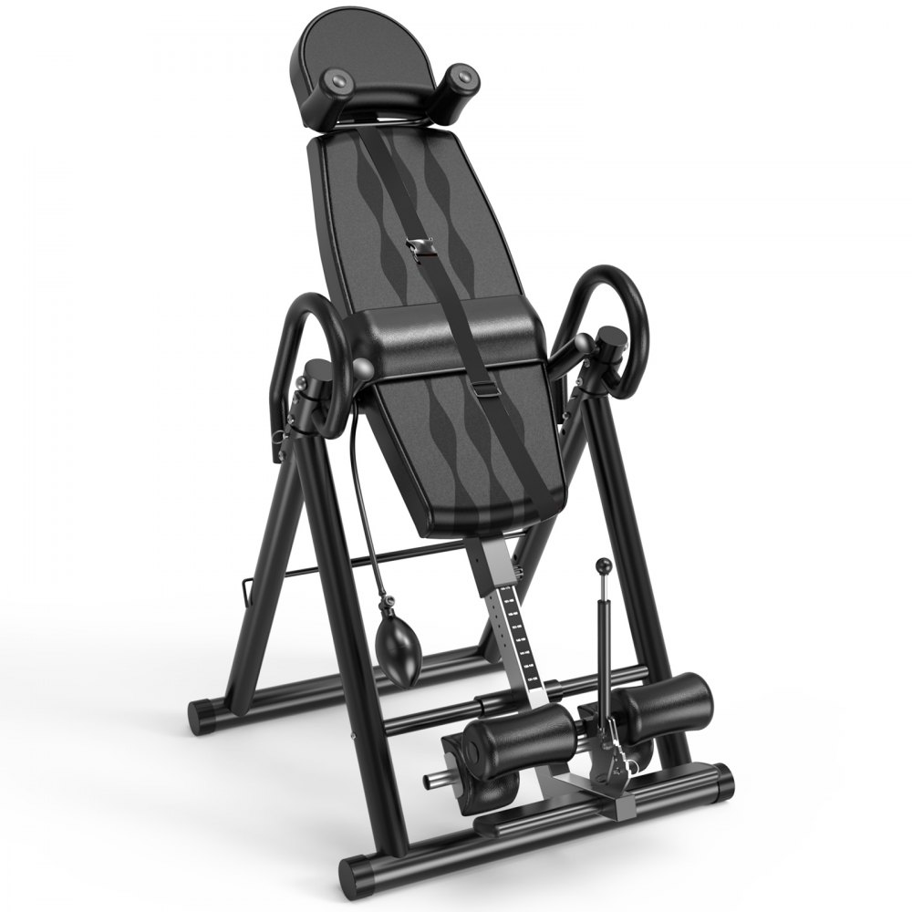 VEVOR Black Premium Gravity Inversion Table Waist Inflatable Adjustment with Protective Belt Back Therapy Fitness Adjustable Height Inversion Table Foldable