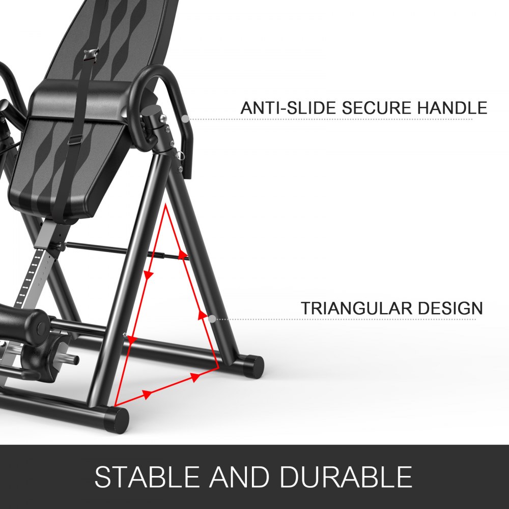 VEVOR Black Premium Gravity Inversion Table Waist Inflatable Adjustment with Protective Belt Back Therapy Fitness Adjustable Height Inversion Table Foldable