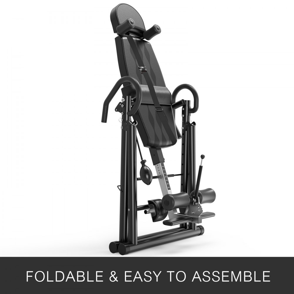 VEVOR Black Premium Gravity Inversion Table Waist Inflatable Adjustment with Protective Belt Back Therapy Fitness Adjustable Height Inversion Table Foldable